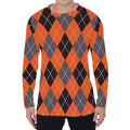 Orange And Grey Halloween Argyle Print Men's Long Sleeve T-Shirt