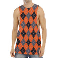Orange And Grey Halloween Argyle Print Men's Muscle Tank Top