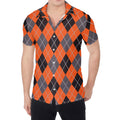 Orange And Grey Halloween Argyle Print Men's Shirt