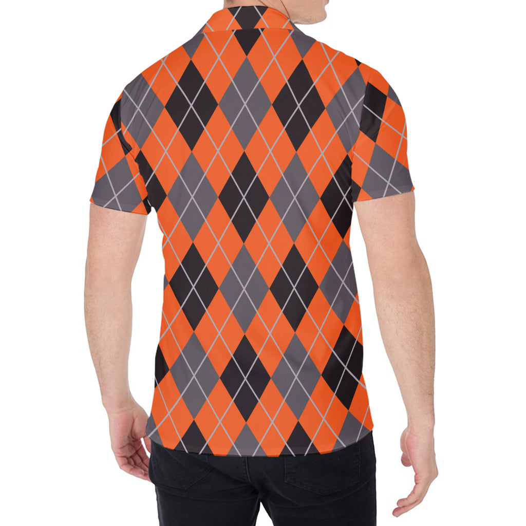Orange And Grey Halloween Argyle Print Men's Shirt
