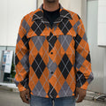 Orange And Grey Halloween Argyle Print Men's Shirt Jacket