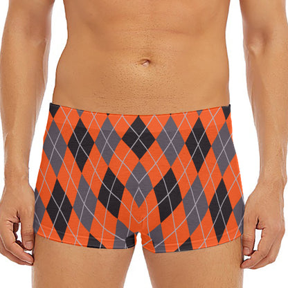 Orange And Grey Halloween Argyle Print Men's Short Boxer Briefs