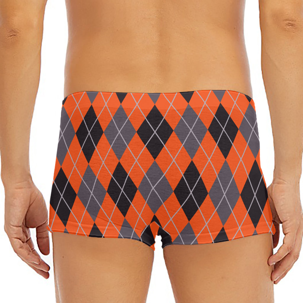Orange And Grey Halloween Argyle Print Men's Short Boxer Briefs