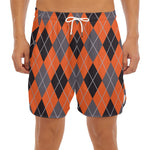 Orange And Grey Halloween Argyle Print Men's Split Running Shorts