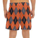 Orange And Grey Halloween Argyle Print Men's Split Running Shorts