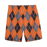Orange And Grey Halloween Argyle Print Men's Sports Shorts