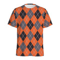 Orange And Grey Halloween Argyle Print Men's Athletic T-Shirt