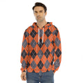 Orange And Grey Halloween Argyle Print Men's Velvet Pullover Hoodie