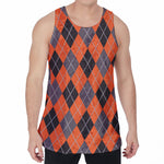 Orange And Grey Halloween Argyle Print Men's Velvet Tank Top
