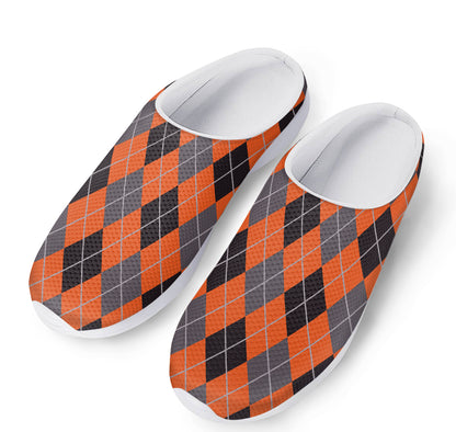 Orange And Grey Halloween Argyle Print Mesh Casual Shoes