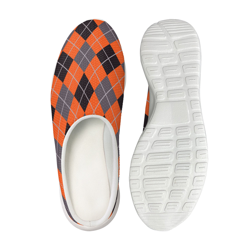 Orange And Grey Halloween Argyle Print Mesh Casual Shoes