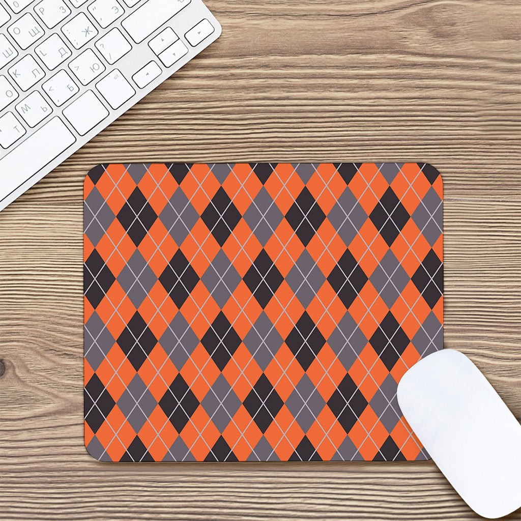 Orange And Grey Halloween Argyle Print Mouse Pad