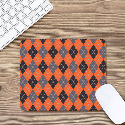 Orange And Grey Halloween Argyle Print Mouse Pad