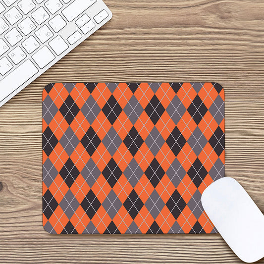 Orange And Grey Halloween Argyle Print Mouse Pad