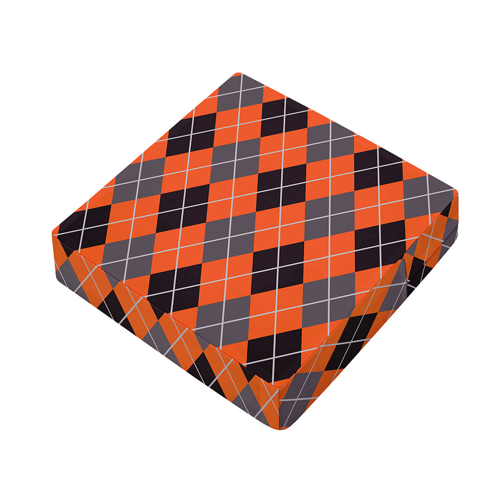 Orange And Grey Halloween Argyle Print Outdoor Seat Cushion Cover