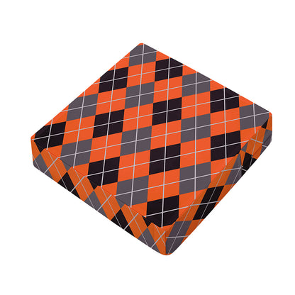 Orange And Grey Halloween Argyle Print Outdoor Seat Cushion Cover