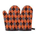 Orange And Grey Halloween Argyle Print Oven Mitts