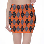 Orange And Grey Halloween Argyle Print Pencil Mini Skirt