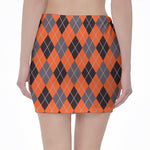 Orange And Grey Halloween Argyle Print Pencil Mini Skirt