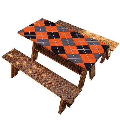 Orange And Grey Halloween Argyle Print Picnic Table Cover