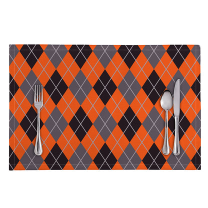 Orange And Grey Halloween Argyle Print Placemat