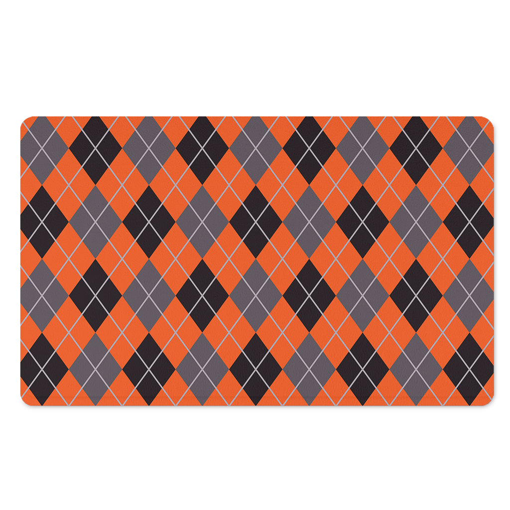 Orange And Grey Halloween Argyle Print Polyester Doormat