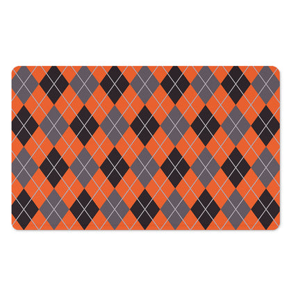 Orange And Grey Halloween Argyle Print Polyester Doormat