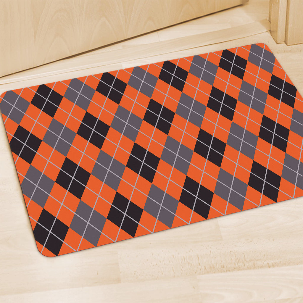Orange And Grey Halloween Argyle Print Polyester Doormat