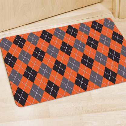 Orange And Grey Halloween Argyle Print Polyester Doormat