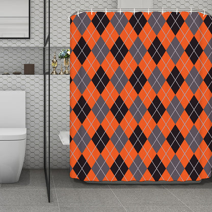 Orange And Grey Halloween Argyle Print Polyester Shower Curtain