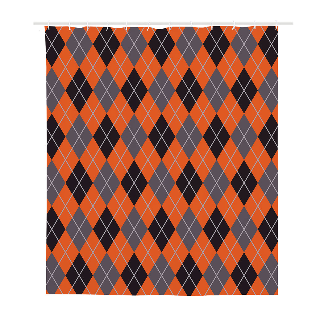 Orange And Grey Halloween Argyle Print Polyester Shower Curtain