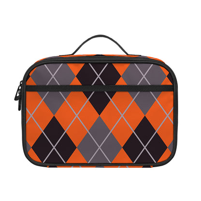 Orange And Grey Halloween Argyle Print Portable Lunch Bag