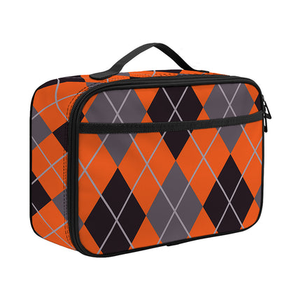Orange And Grey Halloween Argyle Print Portable Lunch Bag