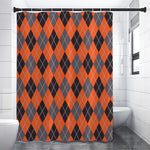 Orange And Grey Halloween Argyle Print Premium Shower Curtain