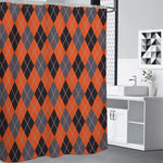 Orange And Grey Halloween Argyle Print Premium Shower Curtain