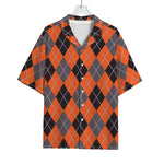 Orange And Grey Halloween Argyle Print Rayon Hawaiian Shirt