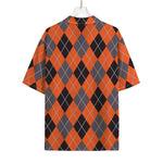 Orange And Grey Halloween Argyle Print Rayon Hawaiian Shirt