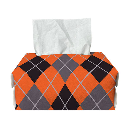 Orange And Grey Halloween Argyle Print Rectangle Tissue Box Cover