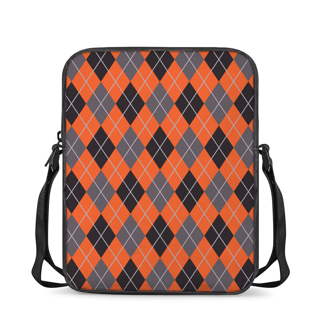 Orange And Grey Halloween Argyle Print Rectangular Crossbody Bag