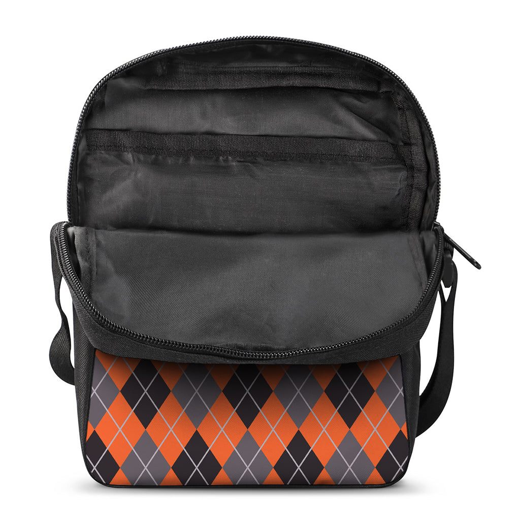 Orange And Grey Halloween Argyle Print Rectangular Crossbody Bag