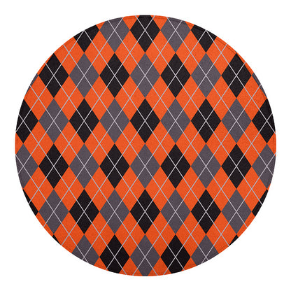 Orange And Grey Halloween Argyle Print Round Blanket