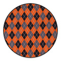 Orange And Grey Halloween Argyle Print Round Floor Mat