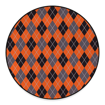 Orange And Grey Halloween Argyle Print Round Floor Mat