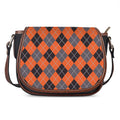 Orange And Grey Halloween Argyle Print Saddle Bag