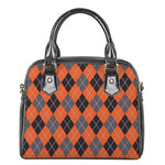 Orange And Grey Halloween Argyle Print Shoulder Handbag