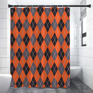 Orange And Grey Halloween Argyle Print Shower Curtain