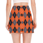 Orange And Grey Halloween Argyle Print Side Slit Mini Skirt