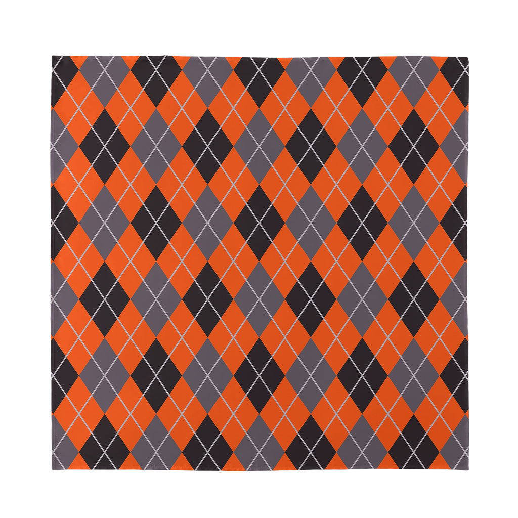 Orange And Grey Halloween Argyle Print Silk Bandana