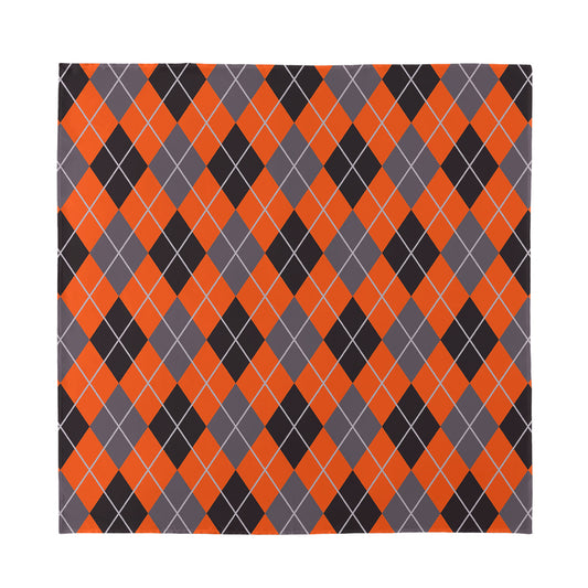 Orange And Grey Halloween Argyle Print Silk Bandana