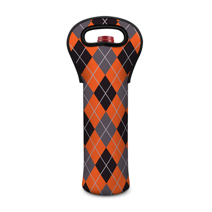 Orange And Grey Halloween Argyle Print Single Neoprene Wine Tote